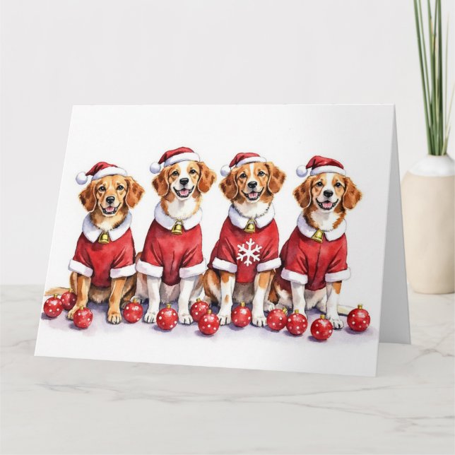 Tarjeta Vestido de Navidad Brittany Spaniel Sombrero de Sa (Anverso)