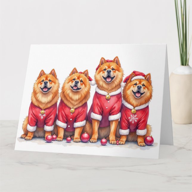 Tarjeta Vestido de Navidad Chow Chow Gorro de Santa (Anverso)