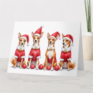Tarjeta Vestido de Navidad de Basenji con sombrero de Sant