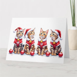 Tarjeta Vestido de Navidad de Gato Bengal Sombrero de Sant