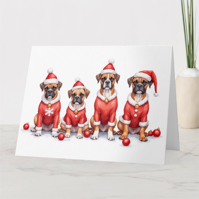 Tarjeta Vestido de Navidad para Boxer con Gorro de Santa (Anverso)