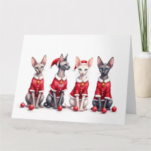 Tarjeta Vestido de Navidad para Gato Sphynx con Sombrero d