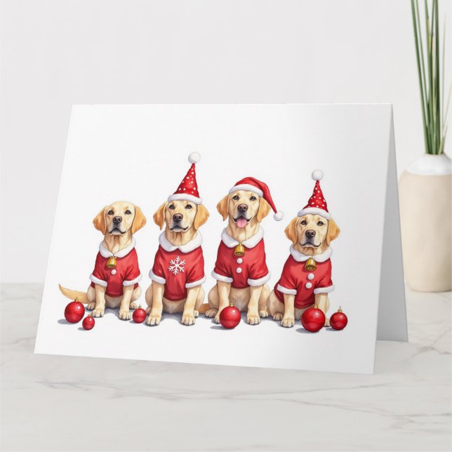 Tarjeta Vestido de Navidad para Labrador con Gorro de Sant (Anverso)