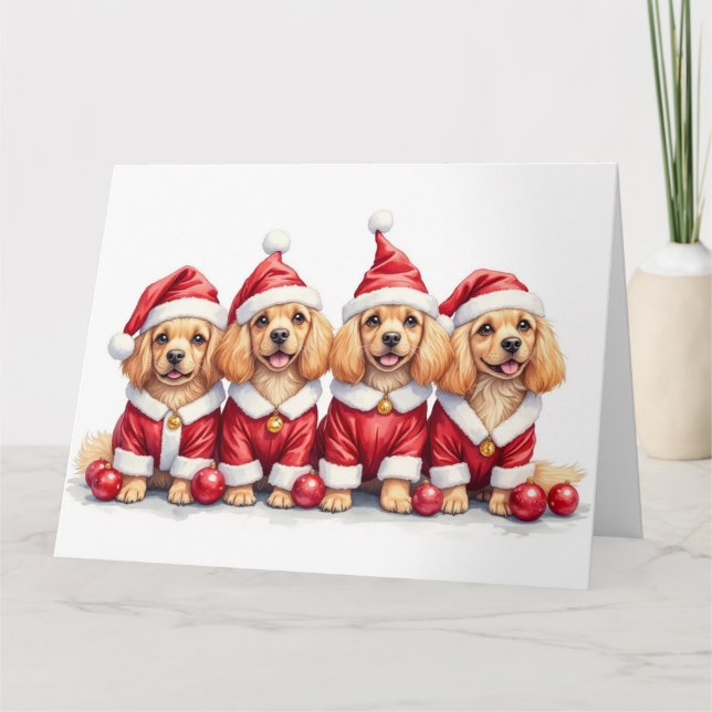 Tarjeta Vestido de Navidad para Lhasa Apso con sombrero de (Anverso)