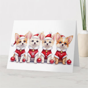 Tarjeta Vestido de Navidad para Papillon con Gorro de Sant