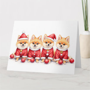 Tarjeta Vestido de Navidad para Pomerania con Gorro de San
