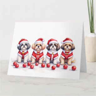 Tarjeta Vestido de Navidad para Shih Tzu con Sombrero de S