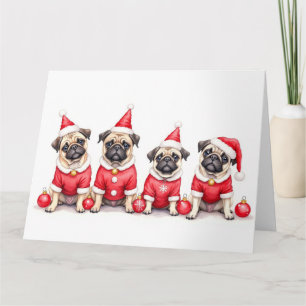 Tarjeta Vestido de Navidad Pug Gorro de Santa