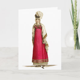 Tarjeta Vestido de Regencia Roja, dibujo de moda de los añ