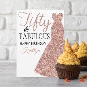 Tarjeta Vestido de Rosa Dorada Cincuenta y Fabuloso Cumple