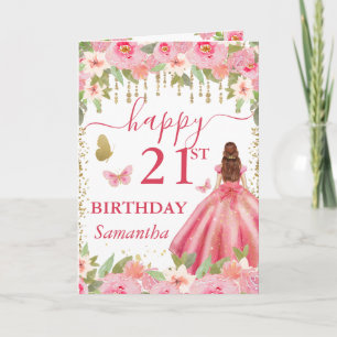 Tarjeta Vestido Rosa Claro Cumpleaños Princesa Pelo Rojo