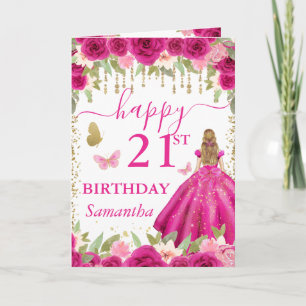 Tarjeta Vestido Rosa Fucsia Cumpleaños Princesa Rubia