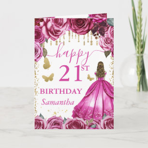 Tarjeta Vestido Rosa Fucsia Cumpleaños Princesa Rubia