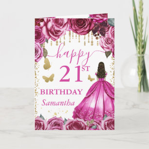 Tarjeta Vestido Rosa Fucsia Princesa Morena Cumpleaños