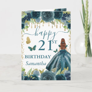 Tarjeta Vestido Verde Azul Princesa Pelirroja Cumpleaños