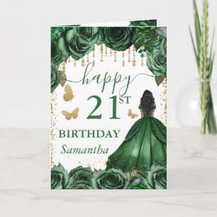 Tarjeta Vestido Verde Cazador Cumpleaños Princesa Piel Osc