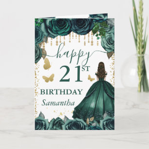 Tarjeta Vestido Verde Esmeralda Princesa Morena Cumpleaños