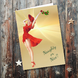 Tarjeta Vestidos rojos y Navidades Chicas Holly Retro Pinu