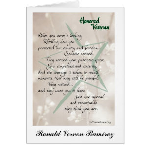 Tarjeta veterana de honor personalizada