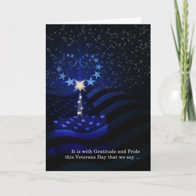 Tarjeta Veteranos Día de la Bandera Americana Vela y Estre (Anverso)