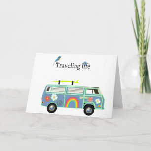 Tarjeta Viajando en la vida Camioneta retro Furgoneta feli