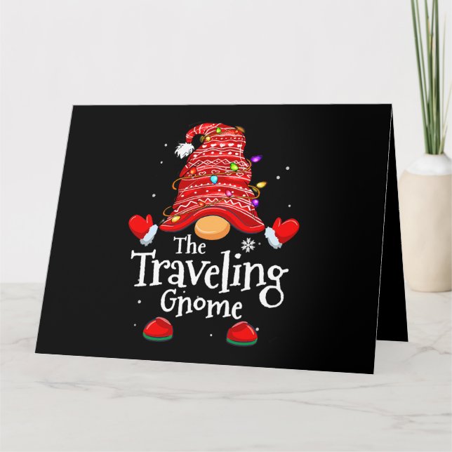 Tarjeta Viajando familia Gnome coincidiendo con Navidades  (Anverso)