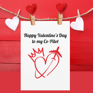 Tarjeta Viajar Avión Corazón y Corona San Valentín moderno