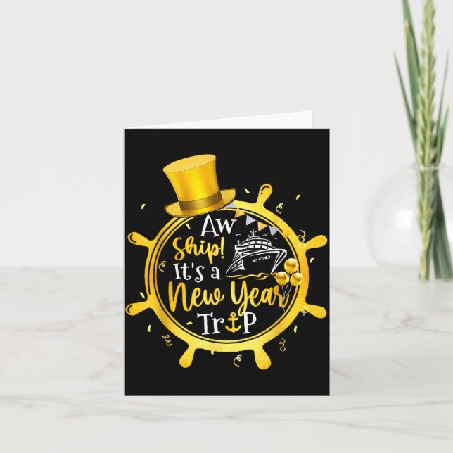 Tarjeta Viaje de crucero retro de año nuevo coincidente va (Anverso)