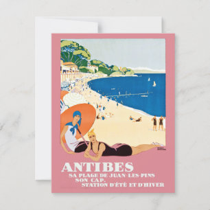 Tarjeta Viaje de vacaciones en la playa de Antibes Vintage