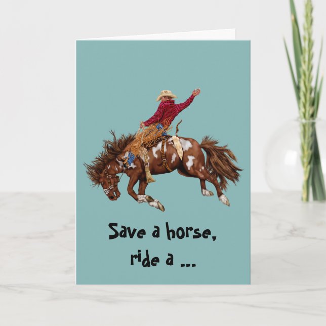 Tarjeta Viaje de vintage a caballo vaquero (Anverso)