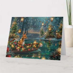 Tarjeta Viaje Festivo de Navidad de Basenji