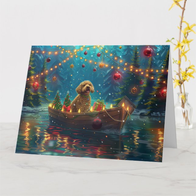 Tarjeta Viaje Festivo de Navidad de Goldendoodle (flor amarilla)