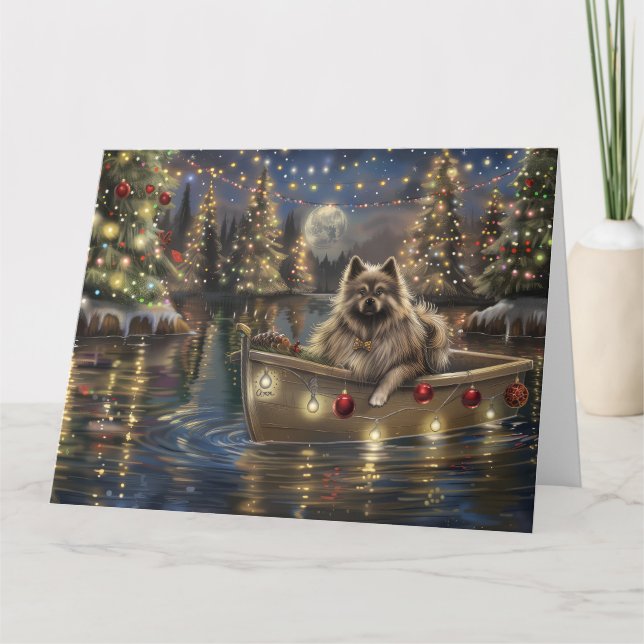 Tarjeta Viaje festivo de Navidad de Keeshond (Anverso)