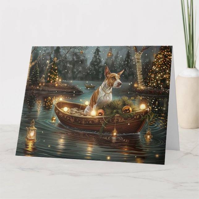 Tarjeta Viaje festivo para Navidades de Bull Terrier (Anverso)