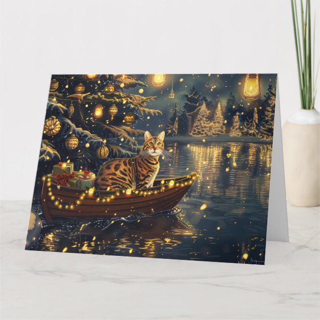 Tarjeta Viaje festivo para Navidades de gatos de Bengala (Anverso)
