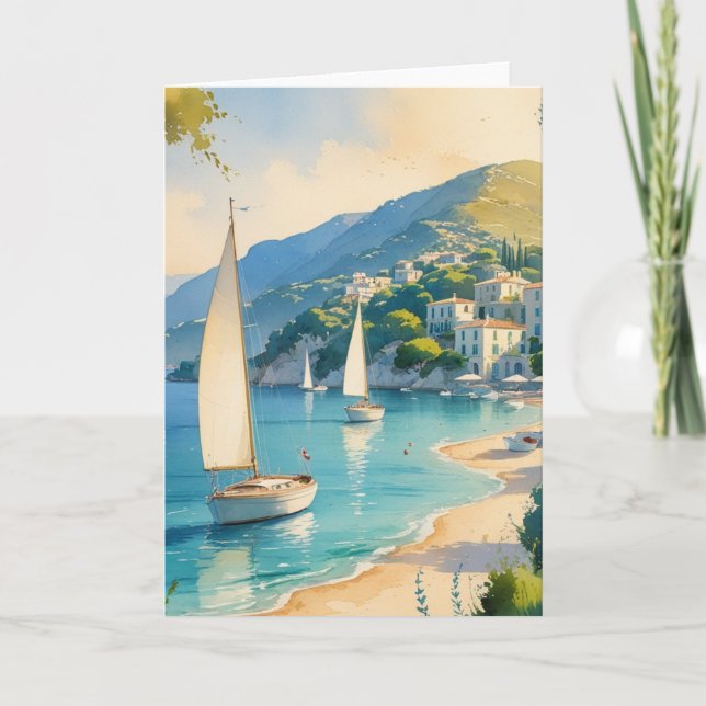 Tarjeta Viaje francés estilo vintage Cote D'Azur (Anverso)