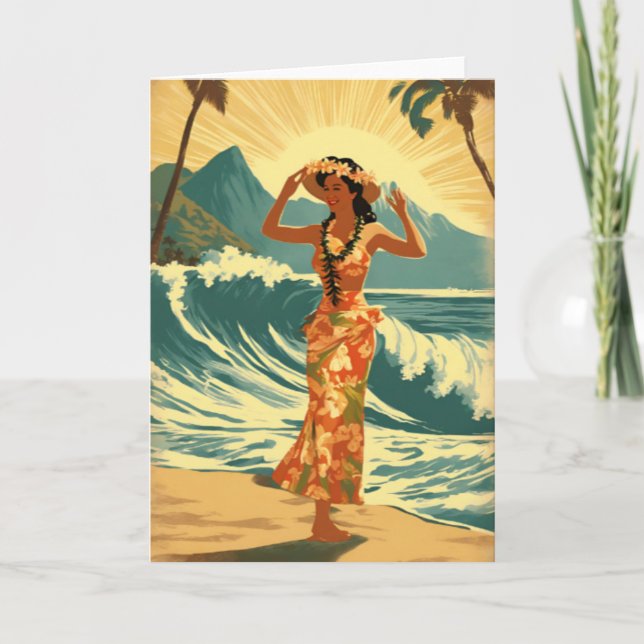 Tarjeta Viajes de estilo hawaiano de época Honolulu Mid-Pa (Anverso)