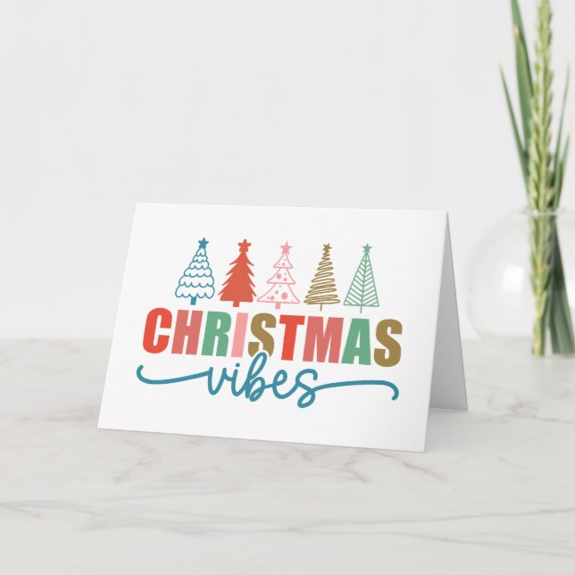 Tarjeta Vibes de navidades - Diseño de árboles de vacacion (Anverso)