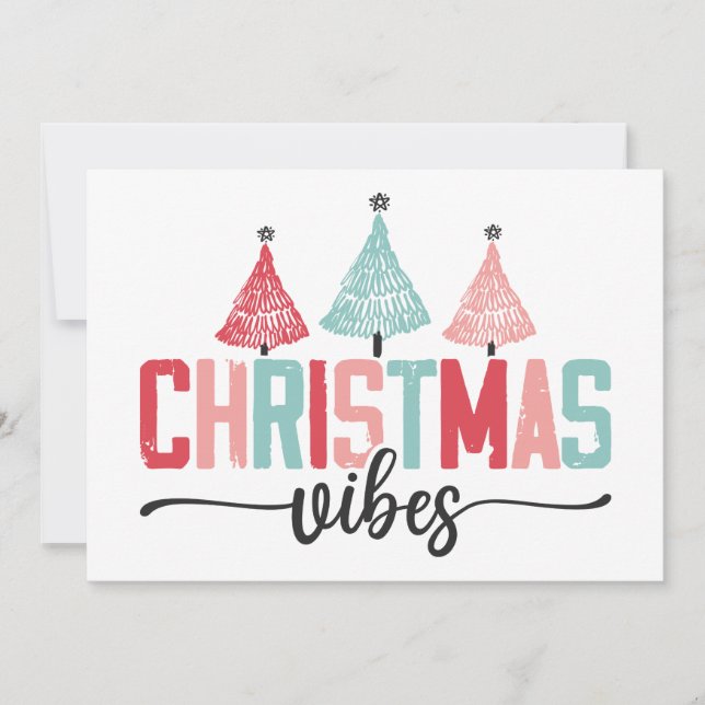 Tarjeta Vibes de navidades - Diseño de árboles festivos (Anverso)