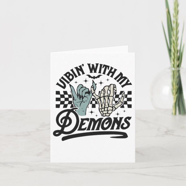 Tarjeta Vibin Con Mis Demons Divertido Retro Halloween (Anverso)