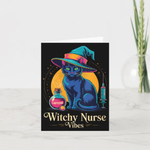 Tarjeta Vibraciones de enfermera bruja de mujeres Gato neg