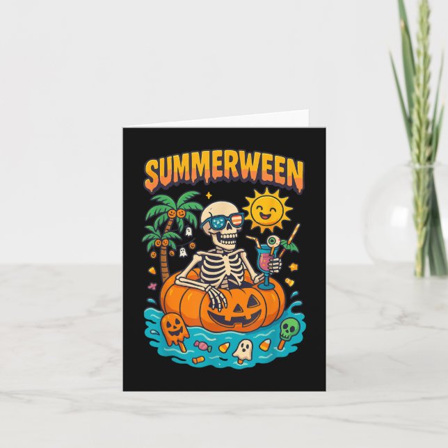 Tarjeta Vibraciones de esqueleto de Summerween relajándose (Anverso)