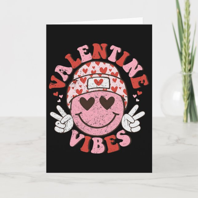 Tarjeta Vibraciones de San Valentín Cara de Sonrisa Retro  (Anverso)