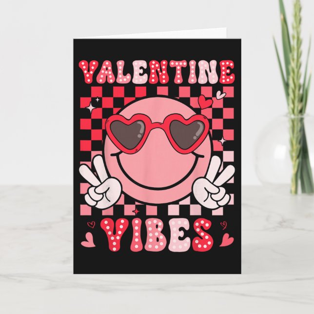 Tarjeta Vibraciones de San Valentín Cara Sonriente Groovy  (Anverso)