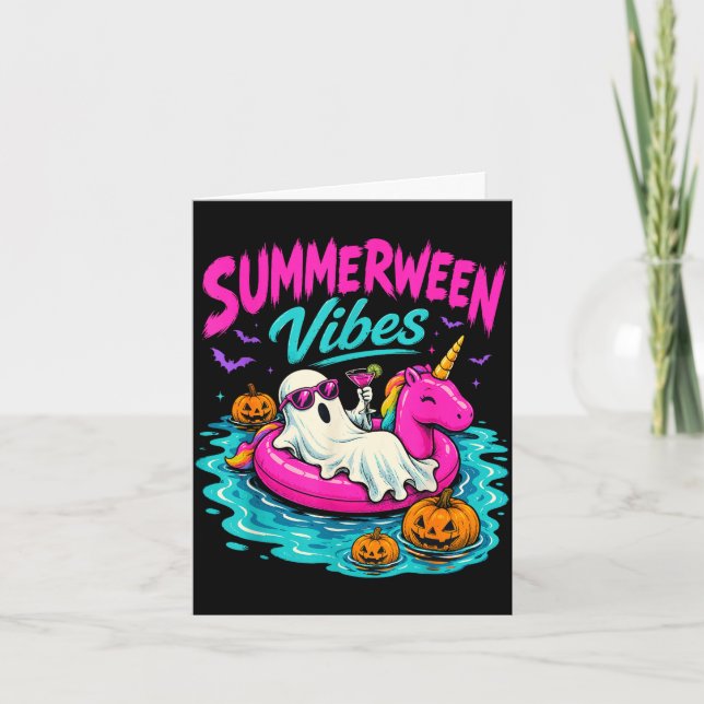 Tarjeta Vibraciones de Summerween unicornio fantasma espel (Anverso)