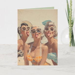 Tarjeta Vibraciones Retro de Pin-Up en la Playa