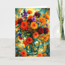 Tarjeta Vibrant Geometric Dahlia Bouquet