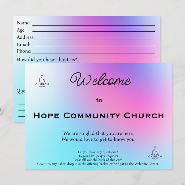 Tarjeta Vibrant Grace Church Welcome Card (Anverso / Reverso)