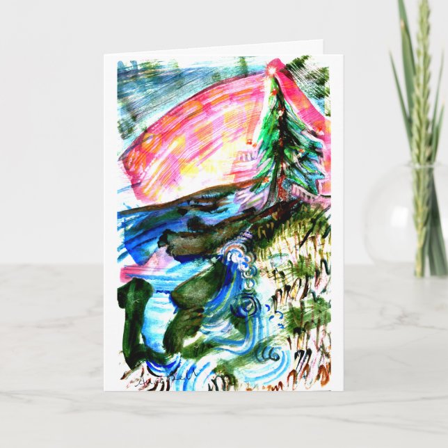 Tarjeta Vibrante Árbol de Navidad de la Costa del Mar (Anverso)