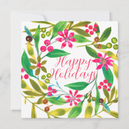 Tarjeta Vibrante de feriado Wreath de Poinsettia Watercolo
